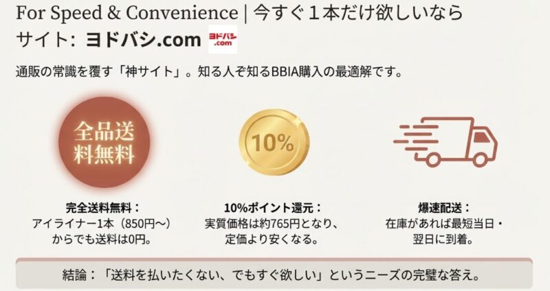 ヨドバシ.comでBBIAを買うメリット。1本から日本全国送料無料、10%ポイント還元、爆速配送を解説。